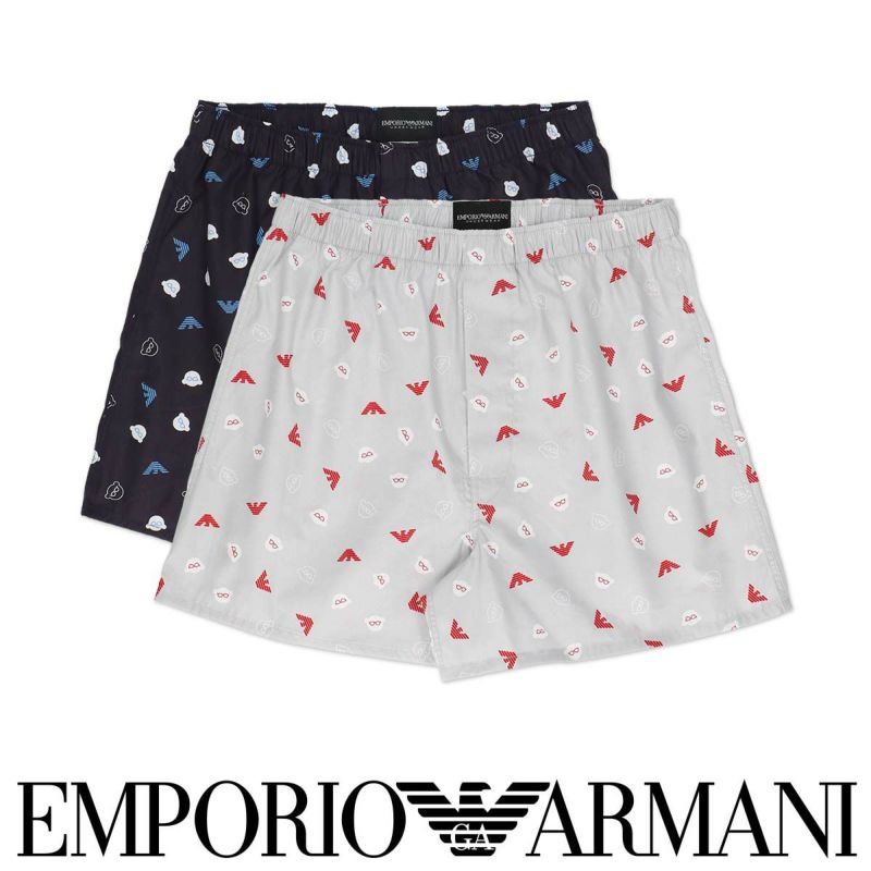 【1枚】EMPORIO ARMANI エンポリオ アルマーニ MANGABEAR FACE WOOVEN TRUNKS マンガベア コットン  トランクス【M/L】 前開き メンズ 男性 下着 EUサイズ プレゼント 無料ラッピング ギフト 54230001 公式ショップ 正規ライセンス商品  | 靴下