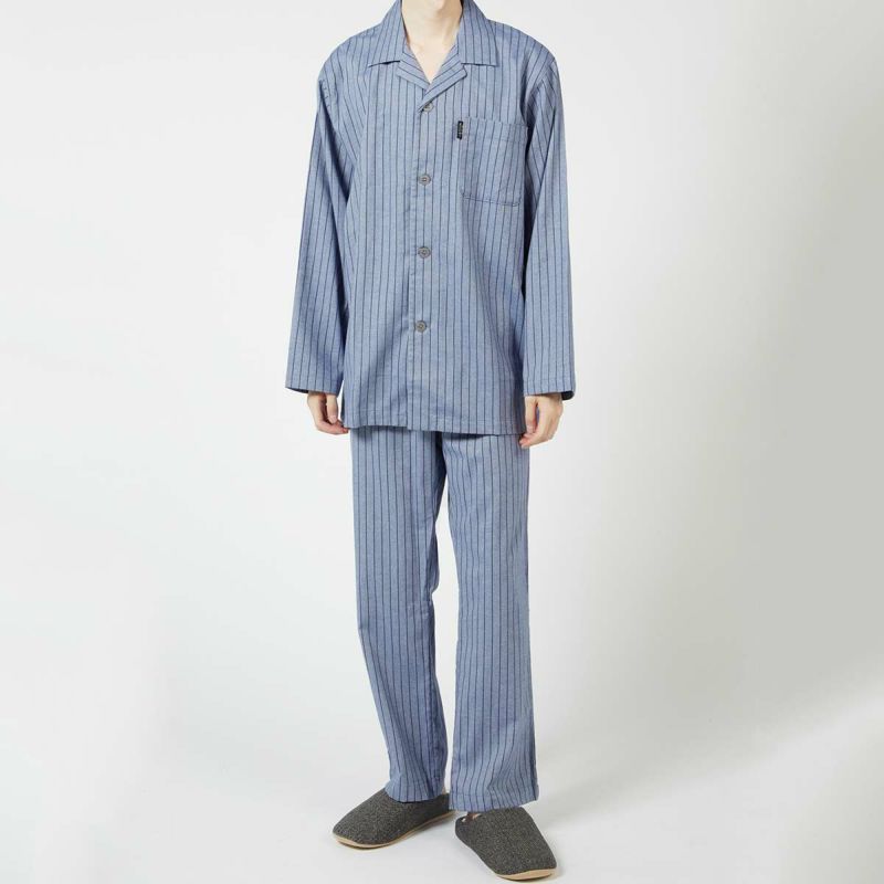 LANVINCOLLECTIONランバンコレクション上下セット【M・Lサイズ】綿100％先染めツイル微起毛ヘリンボンツイルストライプ長袖前ボタン前開きテーラーパジャマ日本製メンズ男性紳士部屋着あたたかいプレゼント54430021