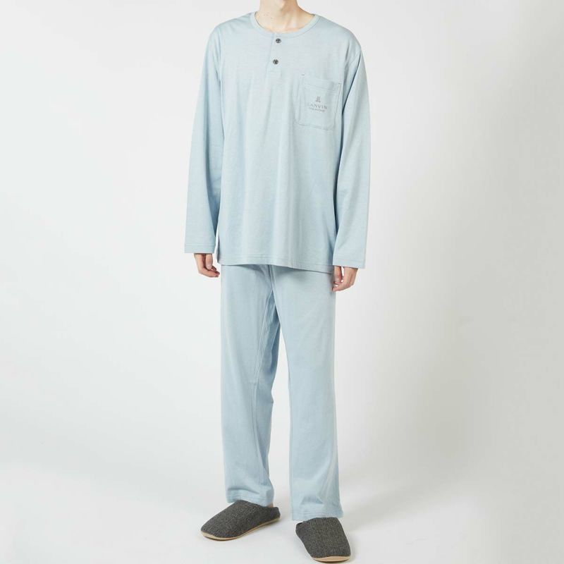 LANVINCOLLECTIONランバンコレクション上下セット【LLサイズ】綿100％先染め接結バイカラー長袖カットソーパジャマメンズ男性紳士部屋着あたたかいプレゼントギフト54431023