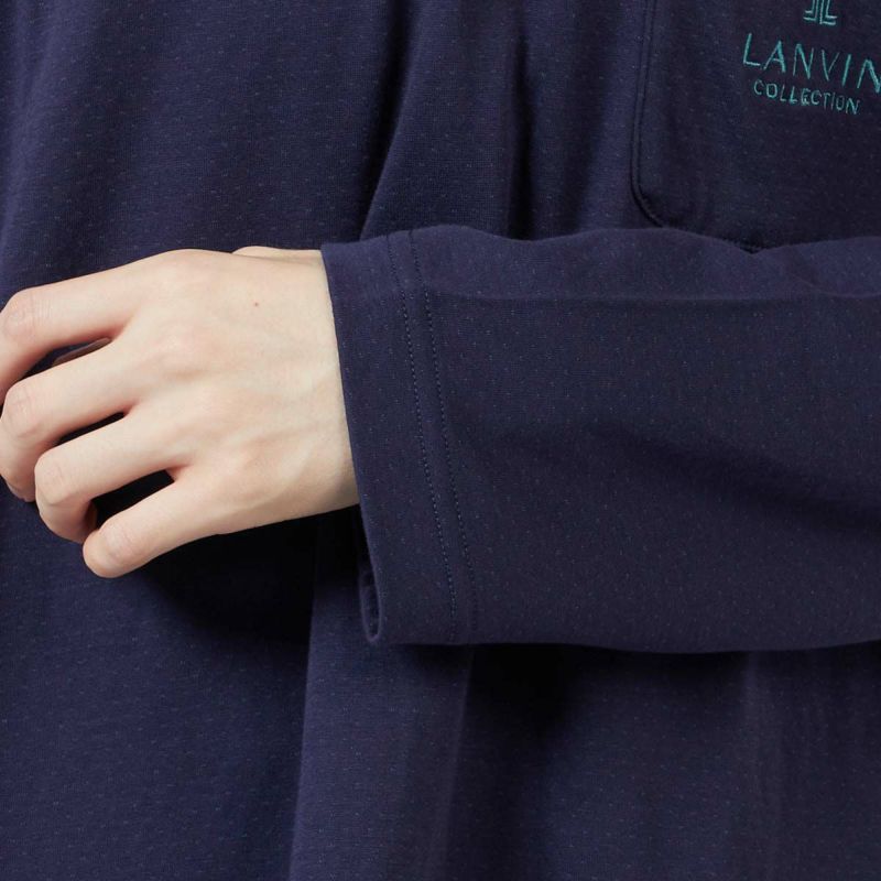 LANVINCOLLECTIONランバンコレクション上下セット【LLサイズ】綿100％先染め接結バイカラー長袖カットソーパジャマメンズ男性紳士部屋着あたたかいプレゼントギフト54431023