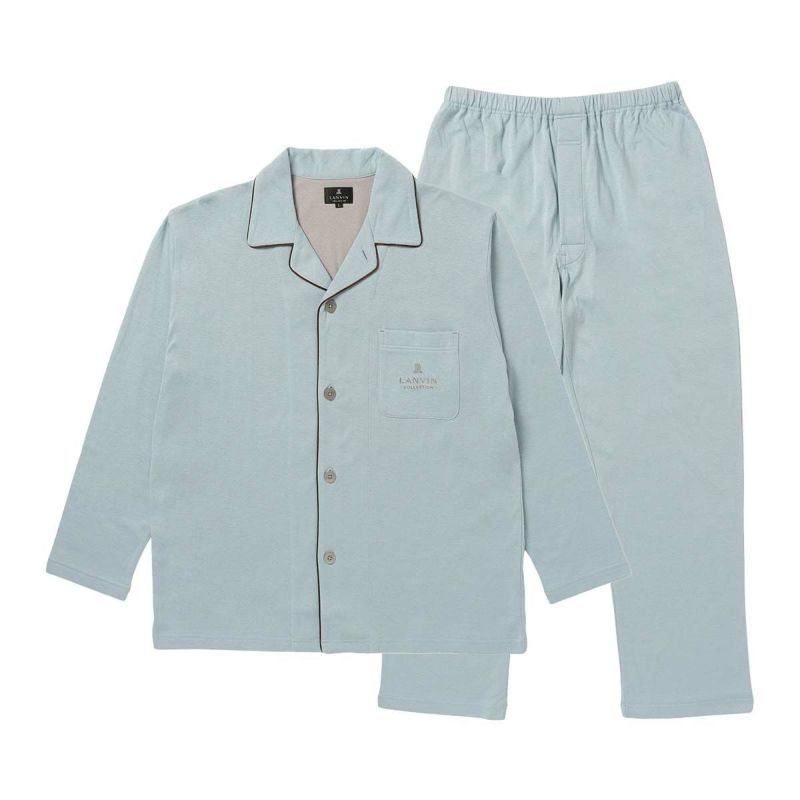 LANVINCOLLECTIONランバンコレクション上下セット【LLサイズ】綿100％先染め接結バイカラー長袖前ボタン前開きテーラーパジャマメンズ男性紳士部屋着あたたかいプレゼントギフト54431024