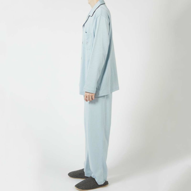 LANVINCOLLECTIONランバンコレクション上下セット【LLサイズ】綿100％先染め接結バイカラー長袖前ボタン前開きテーラーパジャマメンズ男性紳士部屋着あたたかいプレゼントギフト54431024