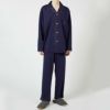 LANVINCOLLECTIONランバンコレクション上下セット【LLサイズ】綿100％先染め接結バイカラー長袖前ボタン前開きテーラーパジャマメンズ男性紳士部屋着あたたかいプレゼントギフト54431024