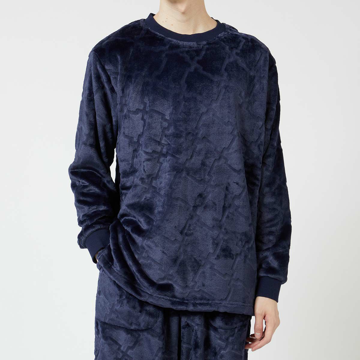 LANVINCOLLECTIONランバンコレクション【M・Lサイズ】滑らかフリースシルキーマイヤークルーネック長袖トップススウェットシャツラウンジウェアメンズ男性紳士部屋着あたたかいプレゼントギフト54434032