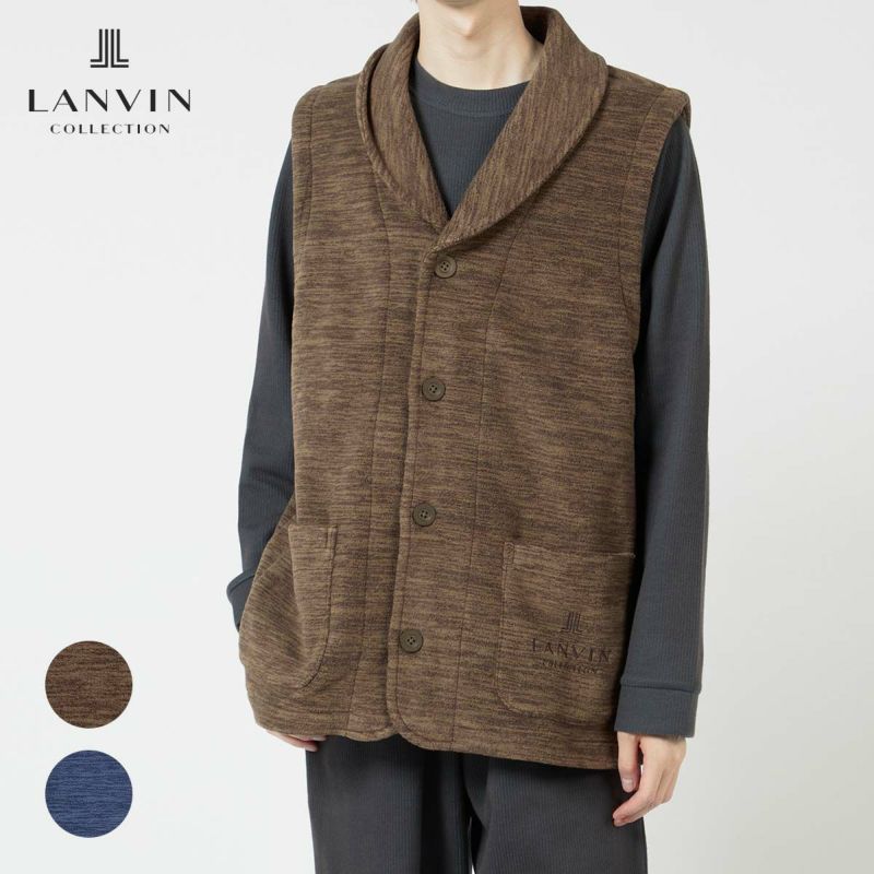 LANVINCOLLECTIONランバンコレクション【M・Lサイズ】カチオン染フリースベスト半纏はんてん羽織室内用防寒着部屋着ルームウェア前ボタン前開きあたたかいメンズ男性紳士プレゼントギフト54438034