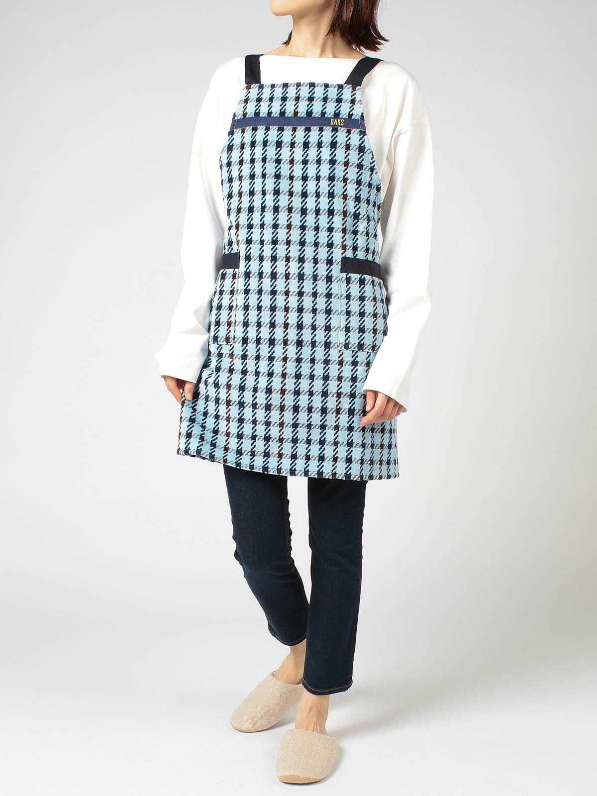 DAKSダックスHouseCheck柄綿100％パイル地タオルエプロン後結びロングエプロンレディース70093025