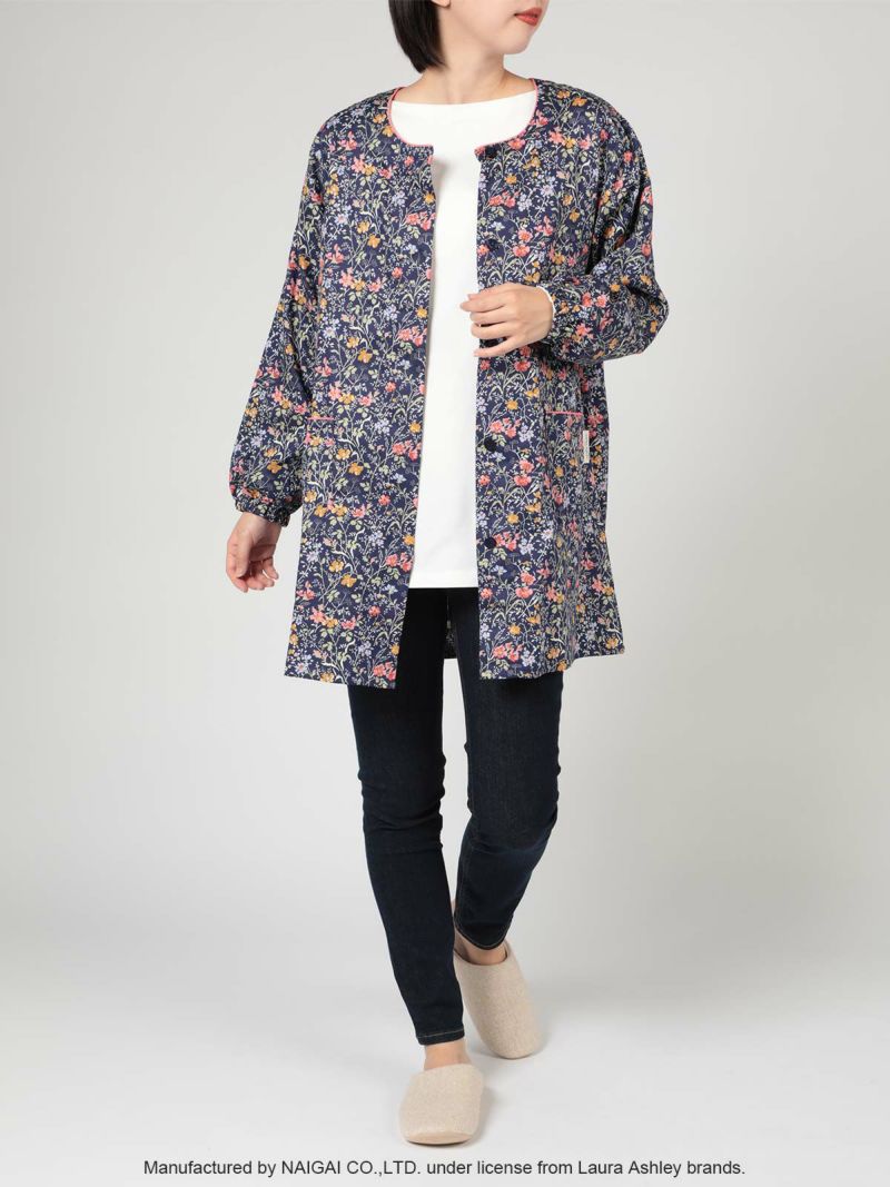 LAURAASHLEYローラアシュレイ形態安定加工シュロプシャーポージー柄綿混TCサテン前ボタン割烹着かっぽう着カッポースモックレディースエプロン70283022