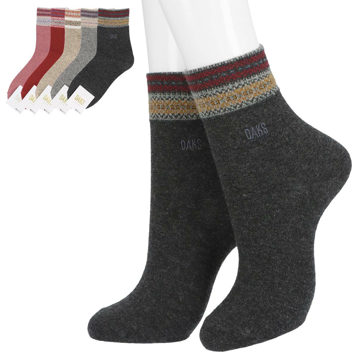 DAKSダックス日本製履きくちゆったりラム毛混フェアアイル柄クルー丈レディースソックス靴下女性婦人プレゼントギフト03368131