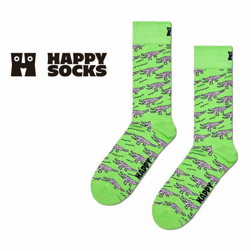 HappySocksハッピーソックスCrocodile(クロコダイル)グリーンワニクルー丈ソックス靴下ユニセックスメンズ＆レディースプレゼント無料ラッピングギフト10240045