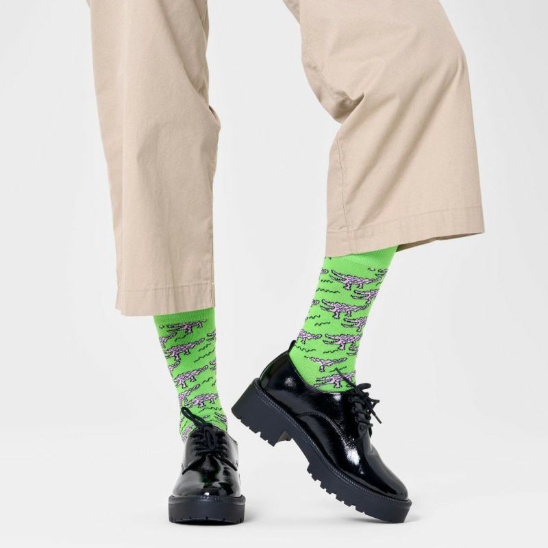 HappySocksハッピーソックスCrocodile(クロコダイル)グリーンワニクルー丈ソックス靴下ユニセックスメンズ＆レディースプレゼント無料ラッピングギフト10240045