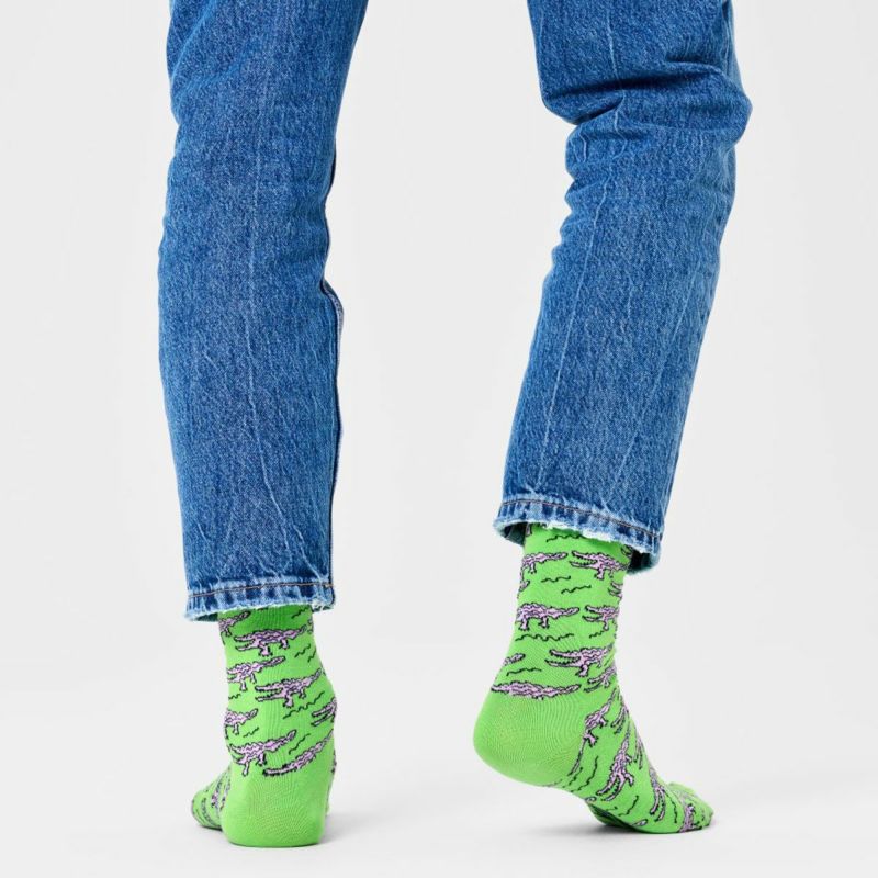 HappySocksハッピーソックスCrocodile(クロコダイル)グリーンワニクルー丈ソックス靴下ユニセックスメンズ＆レディースプレゼント無料ラッピングギフト10240045