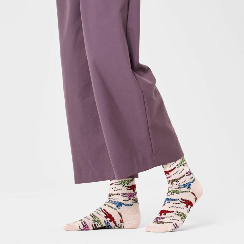 HappySocksハッピーソックスCrocodile(クロコダイル)ベージュワニクルー丈ソックス靴下ユニセックスメンズ＆レディースプレゼント無料ラッピングギフト10240046