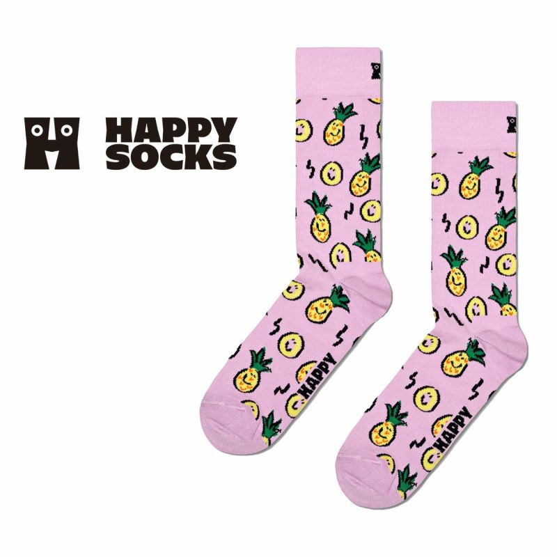 HappySocksハッピーソックスPineapple(パイナップル)クルー丈ソックス靴下ユニセックスメンズ＆レディースプレゼント無料ラッピングギフト10240051