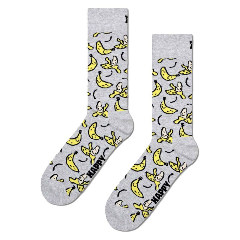 HappySocksハッピーソックスBanana(バナナ)ライトグレークルー丈ソックス靴下ユニセックスメンズ＆レディースプレゼント無料ラッピングギフト10240052