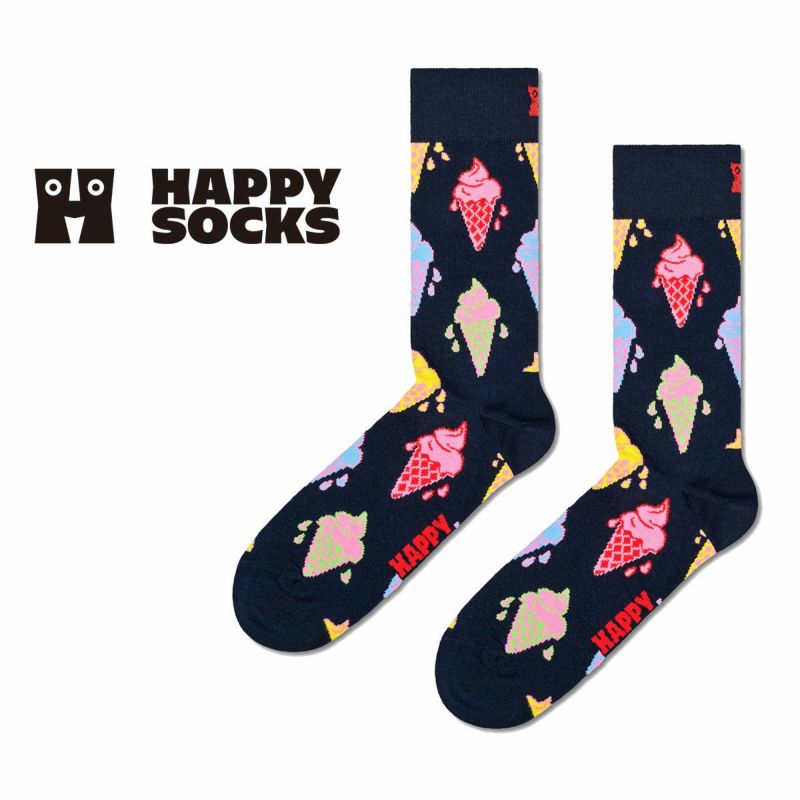 HappySocksハッピーソックスIceCream(アイスクリーム)ブラッククルー丈ソックス靴下ユニセックスメンズ＆レディースプレゼント無料ラッピングギフト10240057