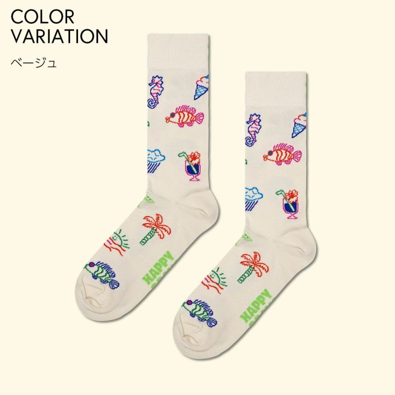 HappySocksハッピーソックスSummerLo-Fi(サマーローファイ)ホワイトクルー丈ソックス靴下ユニセックスメンズ＆レディースプレゼント無料ラッピングギフト10240060