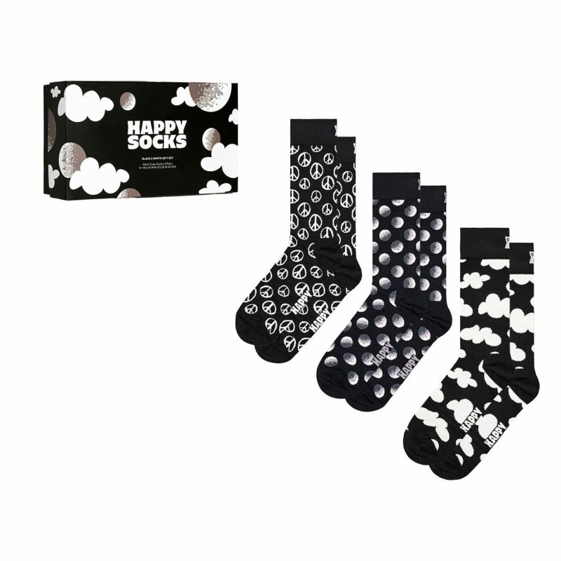 【3足セット】HappySocksハッピーソックスメンズ＆レディースプレゼント無料ラッピングギフト3-PACKBlackAndWhiteCREWブラック＆ホワイト３足組ギフトボックスクルー丈ソックス靴下10240038