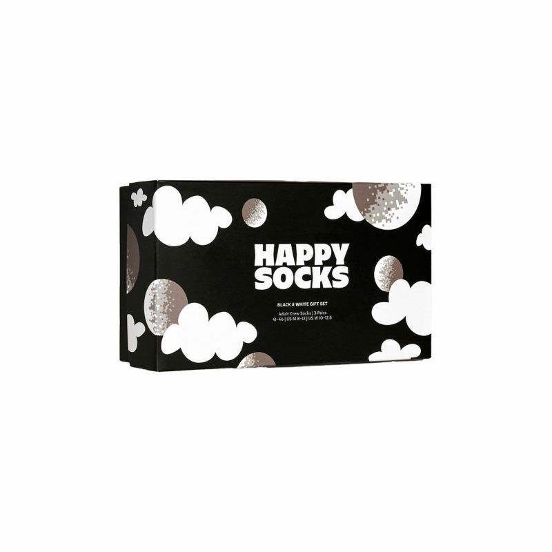 【3足セット】HappySocksハッピーソックスメンズ＆レディースプレゼント無料ラッピングギフト3-PACKBlackAndWhiteCREWブラック＆ホワイト３足組ギフトボックスクルー丈ソックス靴下10240038