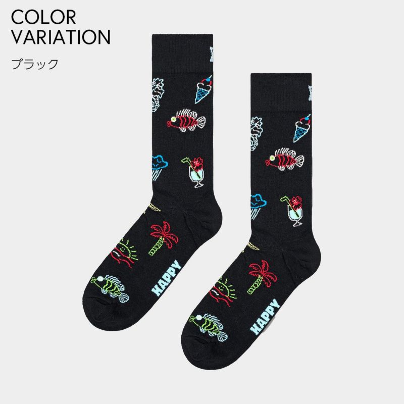 HappySocksハッピーソックスSummerLo-Fi(サマーローファイ)ブラッククルー丈ソックス靴下ユニセックスメンズ＆レディースプレゼント無料ラッピングギフト10240061