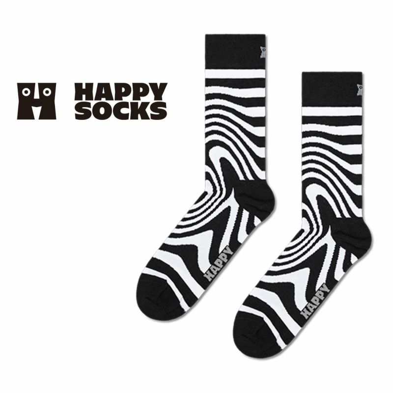 HappySocksハッピーソックスメンズ＆レディースプレゼント無料ラッピングギフトDizzySockディジー（目が回る）ブラッククルー丈ソックス靴下10240067