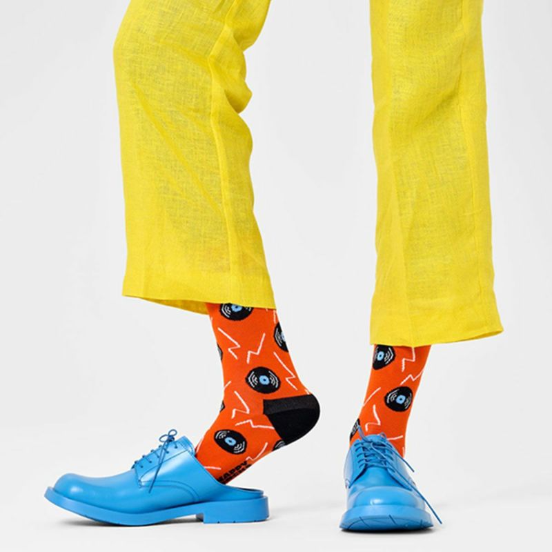 HappySocksハッピーソックスメンズ＆レディースプレゼント無料ラッピングギフトVinylSockレコード盤オレンジクルー丈ソックス靴下10240069