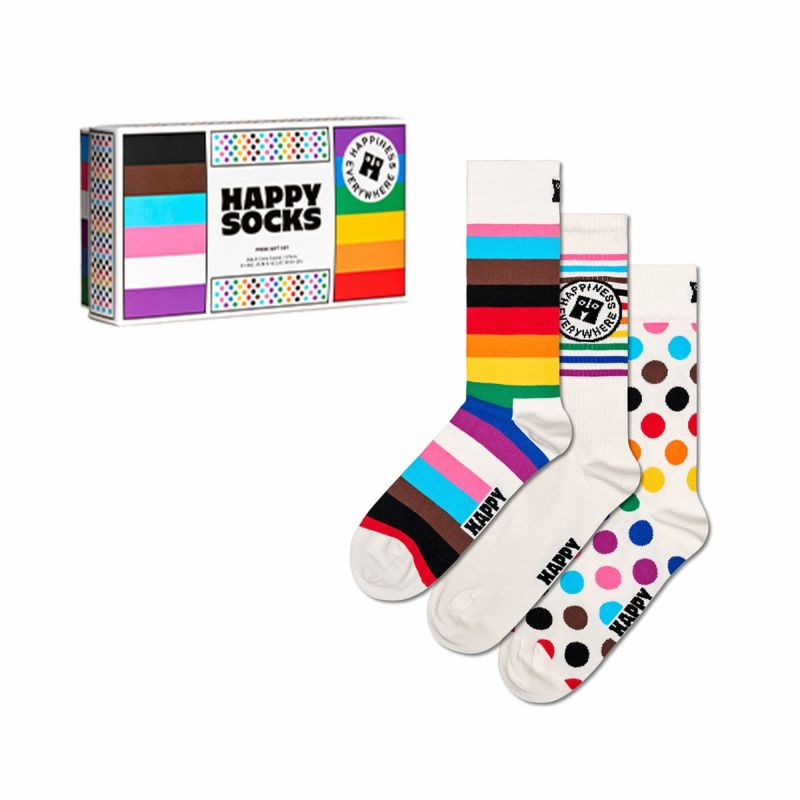 【3足セット】HappySocksハッピーソックスメンズ＆レディースプレゼント無料ラッピングギフト3-PackPrideSocksGiftSetプライドクルー丈ソックス靴下3足ギフトBOX10243001