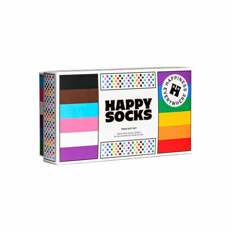 【3足セット】HappySocksハッピーソックスメンズ＆レディースプレゼント無料ラッピングギフト3-PackPrideSocksGiftSetプライドクルー丈ソックス靴下3足ギフトBOX10243001