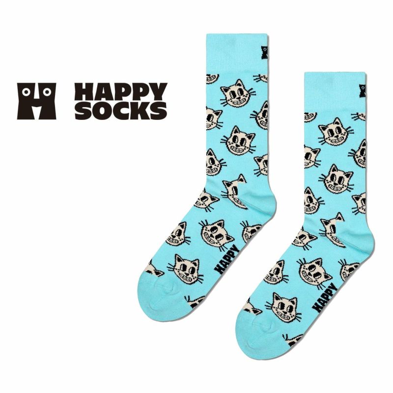 HappySocksハッピーソックスCat(キャット)ライトブルークルー丈ソックス靴下ユニセックスメンズ＆レディースプレゼント無料ラッピングギフト10240054