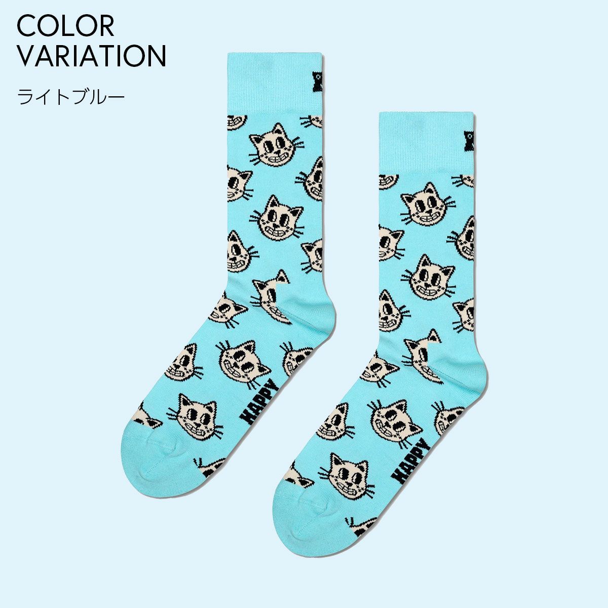 HappySocksハッピーソックスCat(キャット)ライトブルークルー丈ソックス靴下ユニセックスメンズ＆レディースプレゼント無料ラッピングギフト10240054