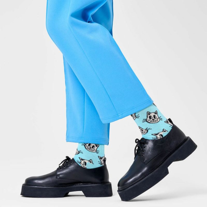 HappySocksハッピーソックスCat(キャット)ライトブルークルー丈ソックス靴下ユニセックスメンズ＆レディースプレゼント無料ラッピングギフト10240054
