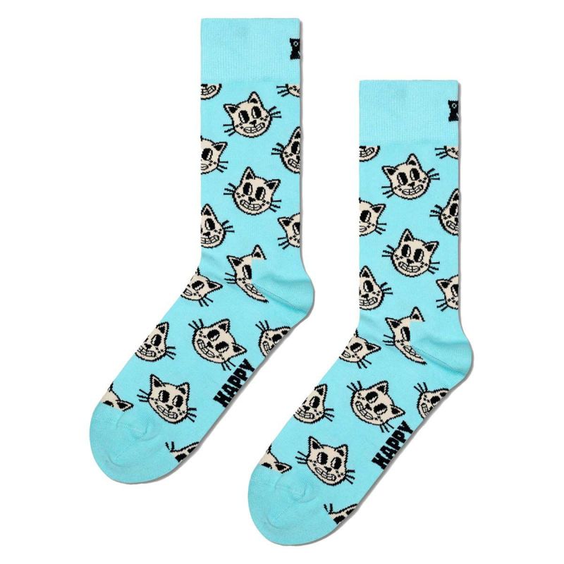 HappySocksハッピーソックスCat(キャット)ライトブルークルー丈ソックス靴下ユニセックスメンズ＆レディースプレゼント無料ラッピングギフト10240054