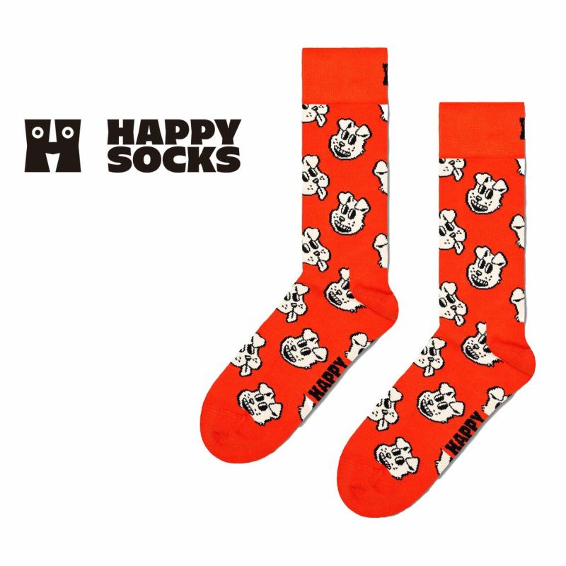 HappySocksハッピーソックスDoggo(ドッゴ)オレンジ犬ドッグクルー丈ソックス靴下ユニセックスメンズ＆レディースプレゼント無料ラッピングギフト10240055