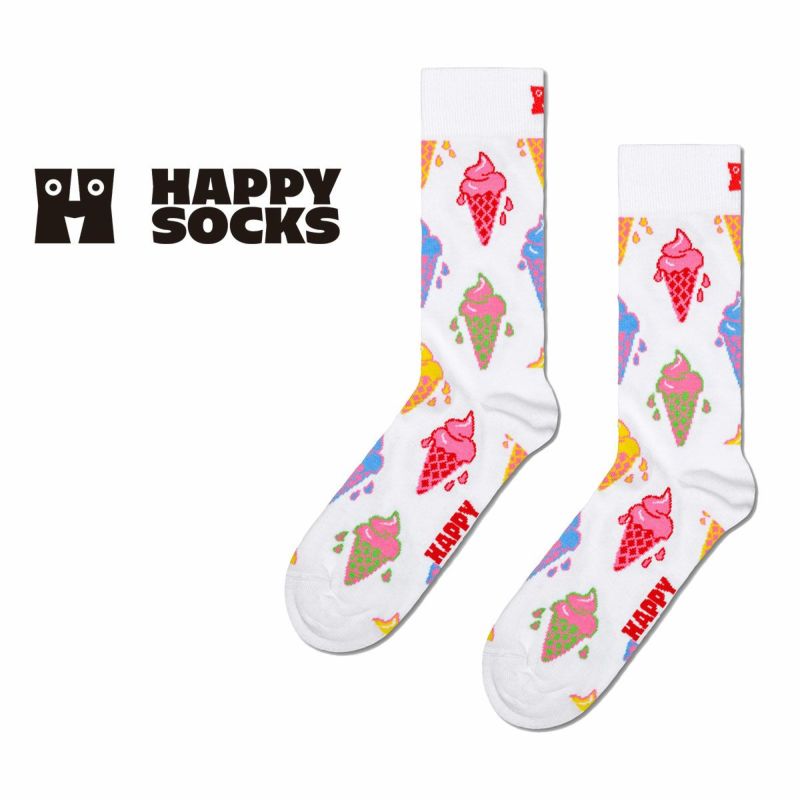 HappySocksハッピーソックスIceCream(アイスクリーム)ホワイトクルー丈ソックス靴下ユニセックスメンズ＆レディースプレゼント無料ラッピングギフト10240056