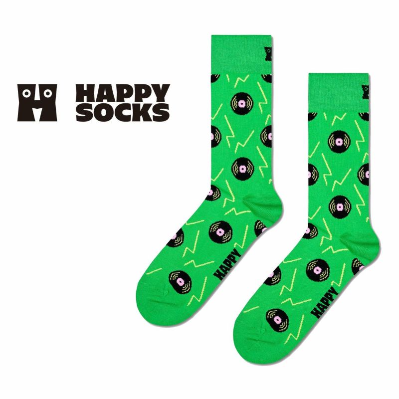 HappySocksハッピーソックスメンズ＆レディースプレゼント無料ラッピングギフトVinylGreenSockレコード盤グリーンクルー丈ソックス靴下10240102