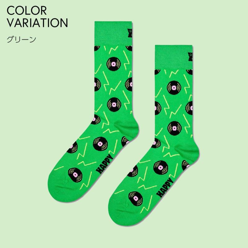 HappySocksハッピーソックスメンズ＆レディースプレゼント無料ラッピングギフトVinylGreenSockレコード盤グリーンクルー丈ソックス靴下10240102