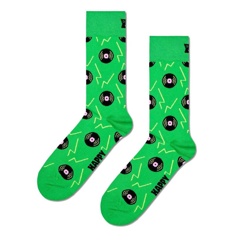 HappySocksハッピーソックスメンズ＆レディースプレゼント無料ラッピングギフトVinylGreenSockレコード盤グリーンクルー丈ソックス靴下10240102