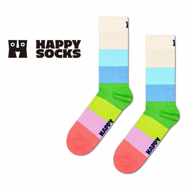 HappySocksハッピーソックスメンズ＆レディースプレゼント無料ラッピングギフトChunkyStripeSockビックストライプ柄ホワイトクルー丈ソックス靴下10240103