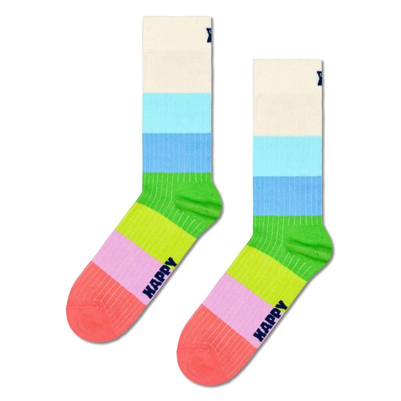 HappySocksハッピーソックスメンズ＆レディースプレゼント無料ラッピングギフトChunkyStripeSockビックストライプ柄ホワイトクルー丈ソックス靴下10240103