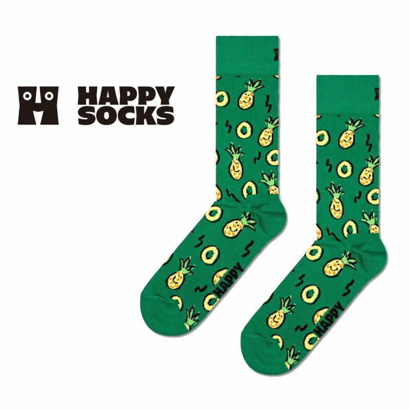 HappySocksハッピーソックスメンズ＆レディースプレゼント無料ラッピングギフトPineappleSockパイナップル柄グリーンクルー丈ソックス靴下10240105