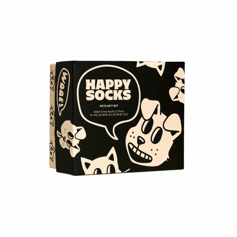 【2足セット】HappySocksハッピーソックスメンズ＆レディースプレゼント無料ラッピングギフト2-PackPetsSocksGiftSetペットソックス2足組ギフトボックスキャット＆ドッグクルー丈ソックス靴下10243004