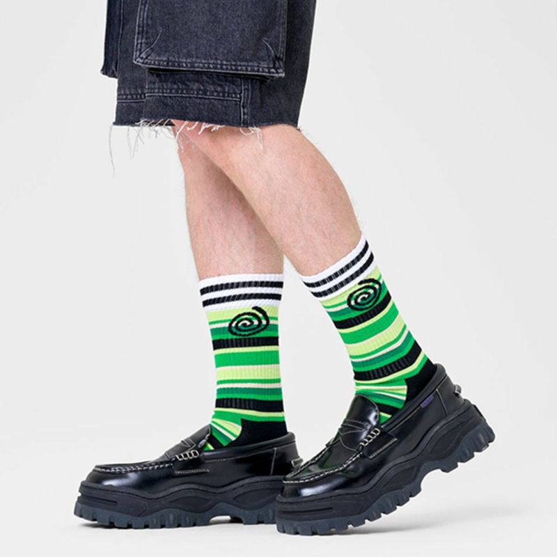 HappySocksハッピーソックスメンズ＆レディースプレゼント無料ラッピングギフトSwirlStripeSneakerSock渦巻＆ストライプ柄クルー丈スポーツソックス靴下10240107