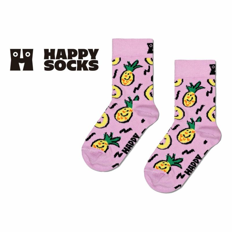 HappySocksハッピーソックスメンズ＆レディースプレゼント無料ラッピングギフトKidsPineappleSockパイナップル柄クルー丈子供用キッズソックス靴下12240005