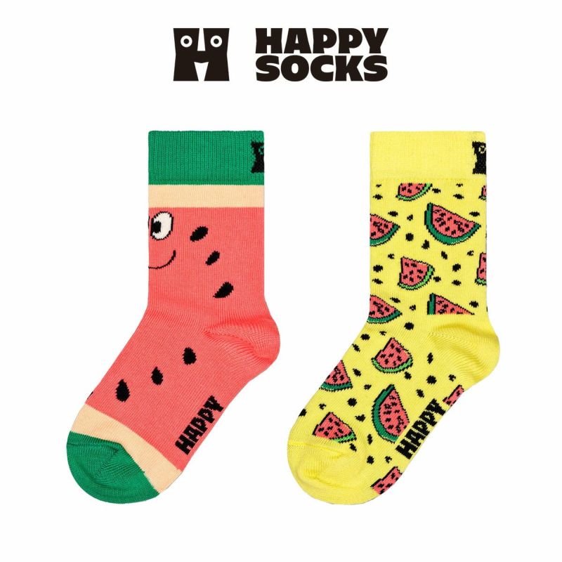 【2足セット】HappySocksハッピーソックスメンズ＆レディースプレゼント無料ラッピングギフトKids2-PackMelonSocksスイカ柄子供用キッズクルー丈ソックス2足組靴下14240007