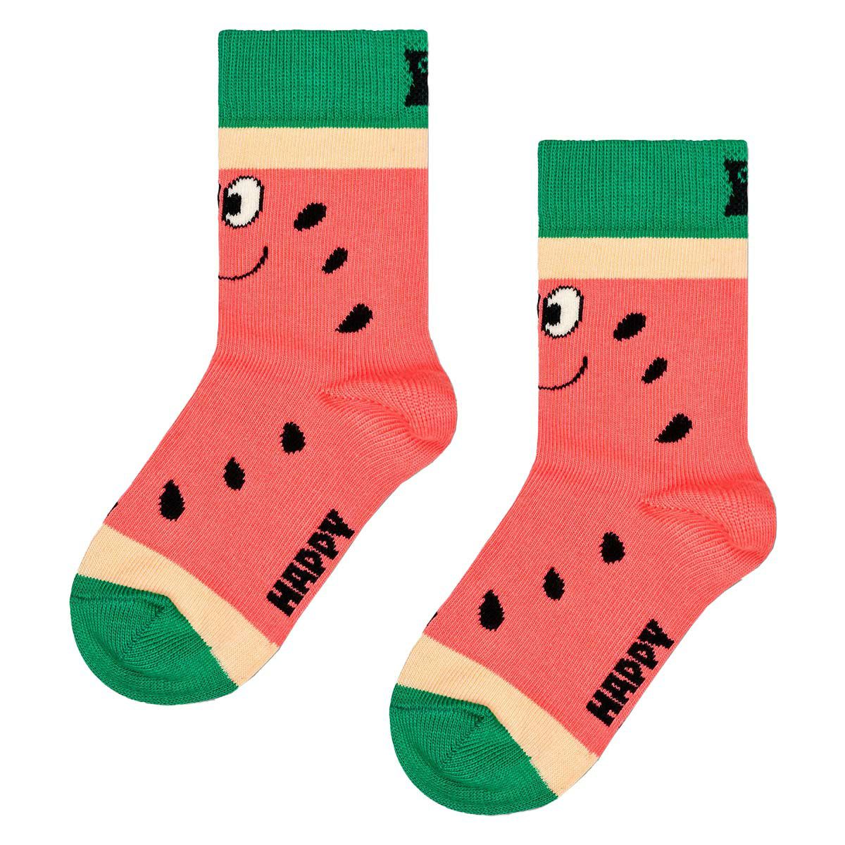 【2足セット】HappySocksハッピーソックスメンズ＆レディースプレゼント無料ラッピングギフトKids2-PackMelonSocksスイカ柄子供用キッズクルー丈ソックス2足組靴下14240007