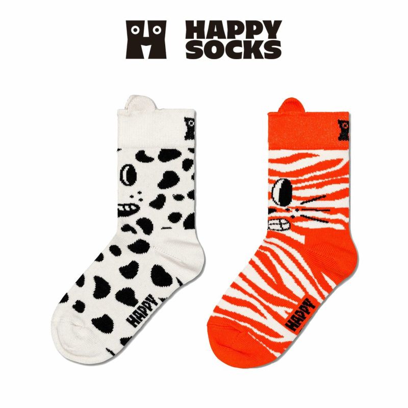【2足セット】HappySocksハッピーソックスメンズ＆レディースプレゼント無料ラッピングギフトKids2-PackCat&DogSocksキャット＆ドッグ柄子供用キッズクルー丈ソックス2足組靴下12240022