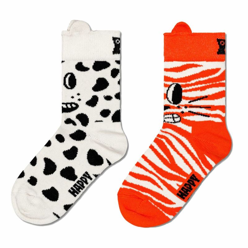 【2足セット】HappySocksハッピーソックスメンズ＆レディースプレゼント無料ラッピングギフトKids2-PackCat&DogSocksキャット＆ドッグ柄子供用キッズクルー丈ソックス2足組靴下12240022
