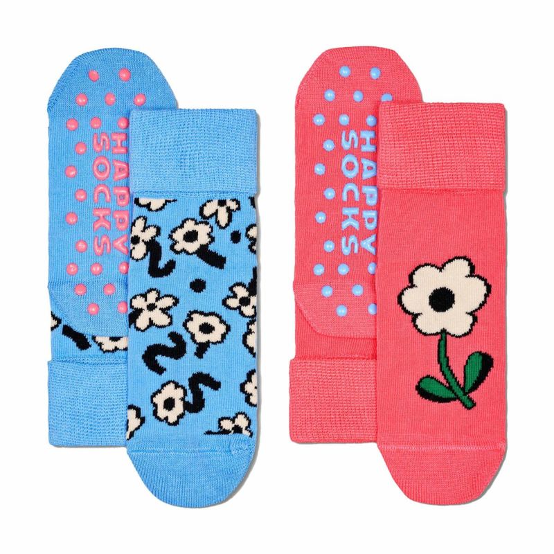 【2足セット】HappySocksハッピーソックスメンズ＆レディースプレゼント無料ラッピングギフトKids2-PackFlowerAnti-SlipSocks花柄子供用キッズクルー丈ソックス2足組靴下12240025