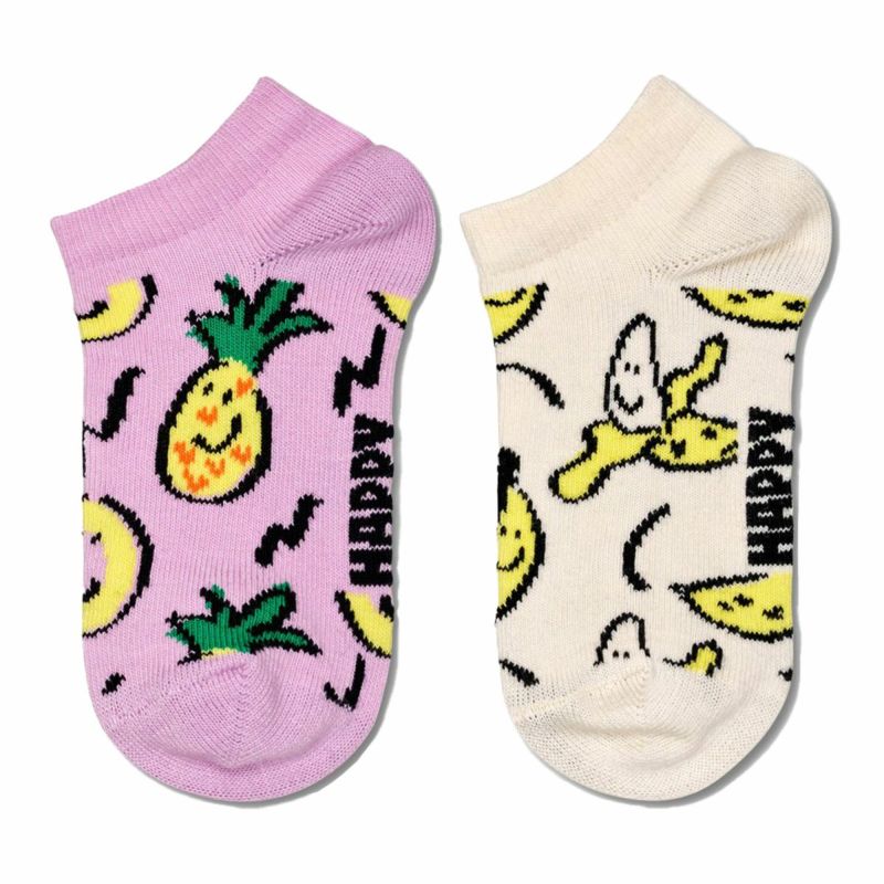 【2足セット】Happy Socks Kids Fruits ( フルーツ ) 2Pacs パイナップル＆バナナ柄 スニーカー丈 ソックス キッズ  12240026