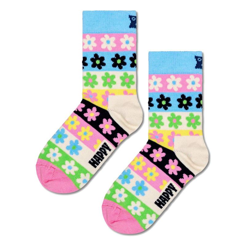 HappySocksハッピーソックスメンズ＆レディースプレゼント無料ラッピングギフトKidsFlowerStripeSockフラワーストライプ柄子供用キッズクルー丈ソックス靴下12240030