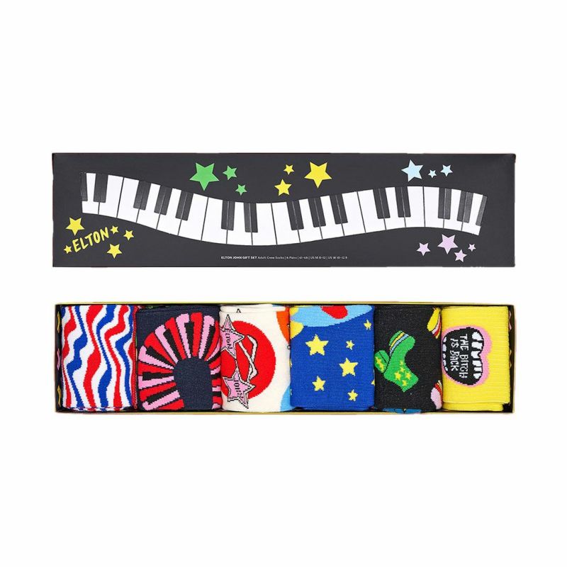 【6足セット】HappySocksハッピーソックスメンズ＆レディースプレゼント無料ラッピングギフトEltonJohn6-PackGiftSetエルトンジョンコラボクルー丈ソックス靴下6足ギフトBOX14243002